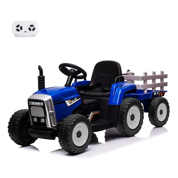 Sakiyr 12V Kids Ride on Tractor，Battery Powered Electric Tractor with Trailer，7-LED Headlights, 2+1 Gear Shift, MP3 Player USB Port, for Kids 3-6 Years Tread Tires