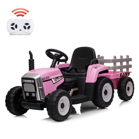 Sakiyr 12V Kids Ride on Tractor, Electric Tractor with Trailer，7-LED Headlights, 2+1 Gear Shift, MP3 Player USB Port, for Kids 3-6 Years