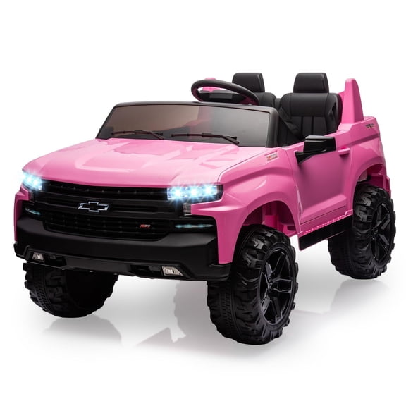 Sakiyr 24V 2-Seater Licensed Chevrolet Silverado Kids' Electric Ride-On Truck with Parent Remote, 4-Spring Suspension, 3-Speed, Bluetooth Music, and LED Lights for Ages 3-8, Pink