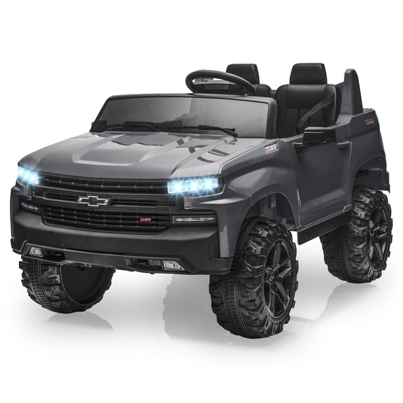 Sakiyr 24V Chevrolet Silverado 2-Seater Kids Ride-On Truck with Remote Control, 4-Spring Suspension, LED Lights, MP3 Player, Bluetooth, and Storage - Electric Vehicle for Ages 3-8, Gray