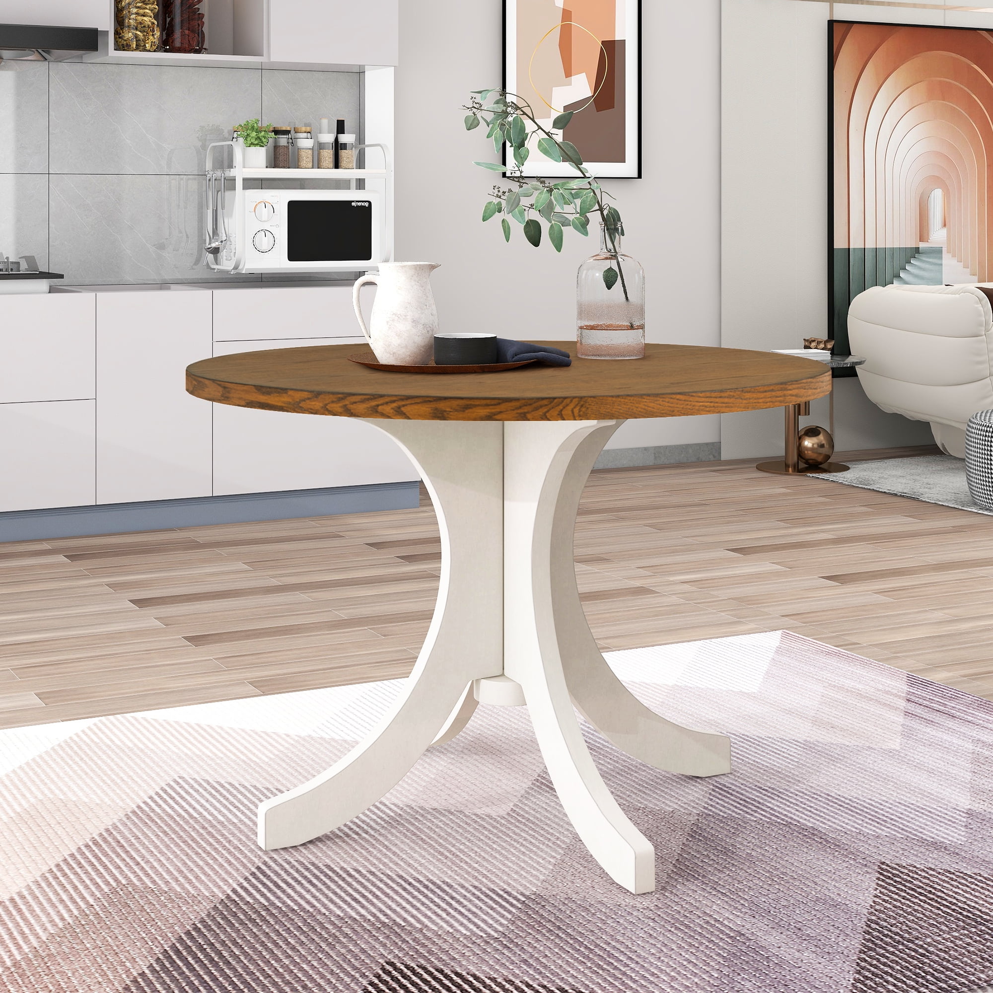 Walnut and Cream 42-Inch Round Pedestal Dining Table