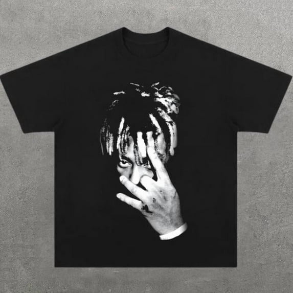 JUICE Style WRLD . Music Rap . Pop. Hip Hop. RB. Y2k. . Gift For Men Women Womenswear Menswear Top Streetwear Unisex Comfort Tee T Shirt, Color: Black, Size: L