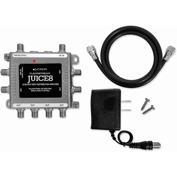 JUICE8 TV Antenna Distribution Amplifier, 8-Output, Weatherproof, Silver
