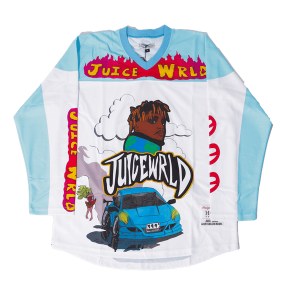 Juice Wrld Men's Headgear Classics Premium Embroidered Hockey Jersey (XX-Large, Light Blue/White)