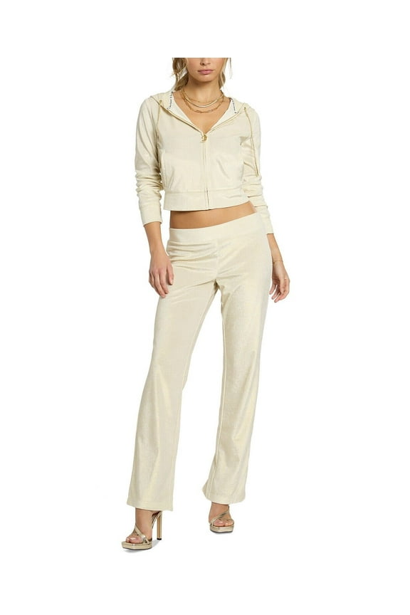 Women's Studded-Back Velour Bling Cropped Jacket Gold $159 B4HP (Medium)