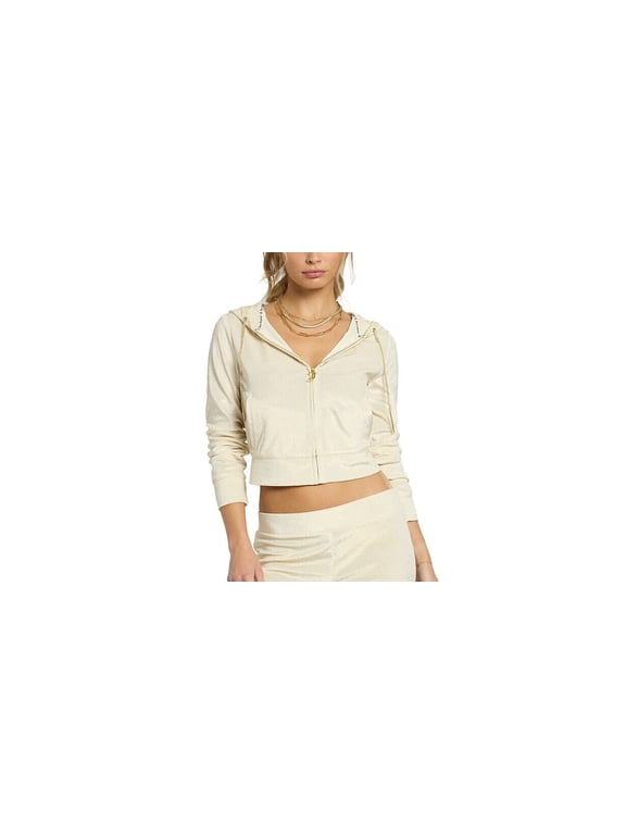 Women's Studded-Back Velour Bling Cropped Jacket Gold $159 B4HP (Medium)