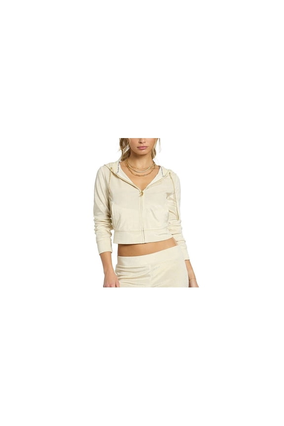 Women's Studded-Back Velour Bling Cropped Jacket Gold $159 B4HP (Medium)