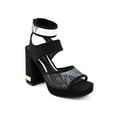 thumbnail image 1 of JUICY COUTURE Womens Black Mixed Media Logo Hardware On Heel Ankle Strap Cushioned Graciela Square Toe Block Heel Heeled Sandal 10, 1 of 4