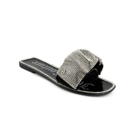 JUICY COUTURE Womens Black Mixed Media Metallic Logo Embellished Hollyn Round Toe Slip On Slide Sandals Shoes 7 M