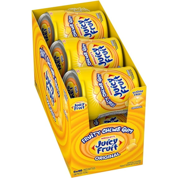 JUICY FRUIT Gum Sugar-Free ESF27 Chewing Gum, JUICY FRUIT Chews, 40 Pieces Per Bottle, (Pack of 6)