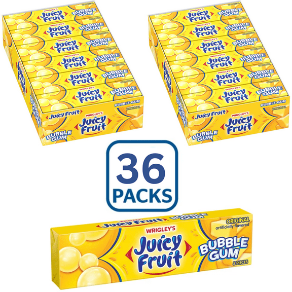 JUICY FRUIT Original Bubble Chewing Gum, 5 Count (Pack of 36) Double Up Mouthwatering Delicious.