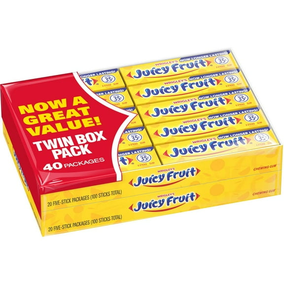 JUICY FRUIT Original Bubble Gum Chewing Gum Bulk Pack, 5 Stick (Pack of 80)