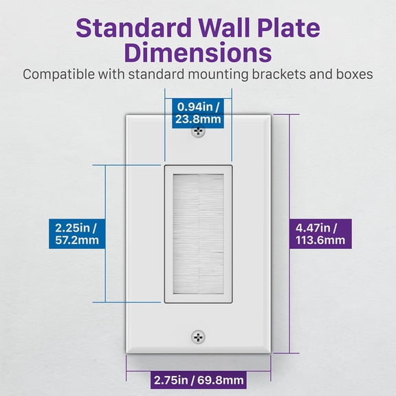 JUJHGRF-1-Gang Wall Plate (5 Pack), Brush Style Opening Passthrough Low Voltage Cable Plate in-Wall Installation for Speaker Wires, Coaxial Cables, HDMI Cables, or Network/Phone Cables