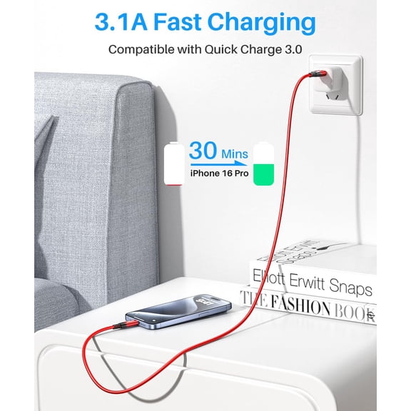 JUJHGRF-10Gbps Android Auto USB C Data Cable [1/3ft, 2Pack], 3.1A USB C 3.1 Gen2 Cable Data Transfer, Type C CarPlay Fast Charging for iPhone 16 15 Pro/Pro Max/Plus, Samsung T7, Galaxy S23 S22 Ultra,