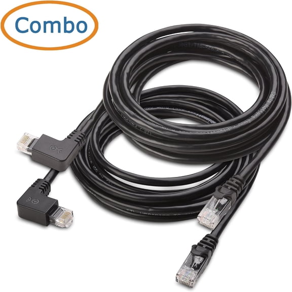 JUJHGRF-10Gbps Combo-Pack 90 Degree Cat 6 Ethernet Cable - 10ft, Cat6 Right Angle Ethernet Cable (90Degree + 270 Degree Right-Angle RJ45 Connectors)