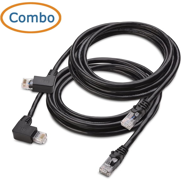 JUJHGRF-10Gbps Combo-Pack 90 Degree Cat 6 Ethernet Cable - 7ft, Cat6 Right Angle Ethernet Cable (90Degree + 270 Degree Right-Angle RJ45 Connectors)