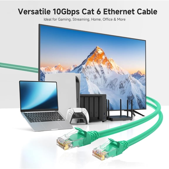 JUJHGRF-10Gbps Snagless Cat 6 Ethernet Cable - 20ft, Cat 6 Cable, Cat6 Cord, Ethernet Cord, Green