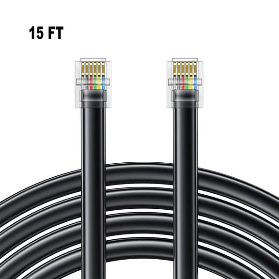 JUJHGRF-15FT - 4Pack RJ12 Phone Cable 6P6C, Black, Male to Male Straight Wired for Both Data and Voice Signal Transmission for Telephone Cord, Fax, DSL Modem, Printer, Radio