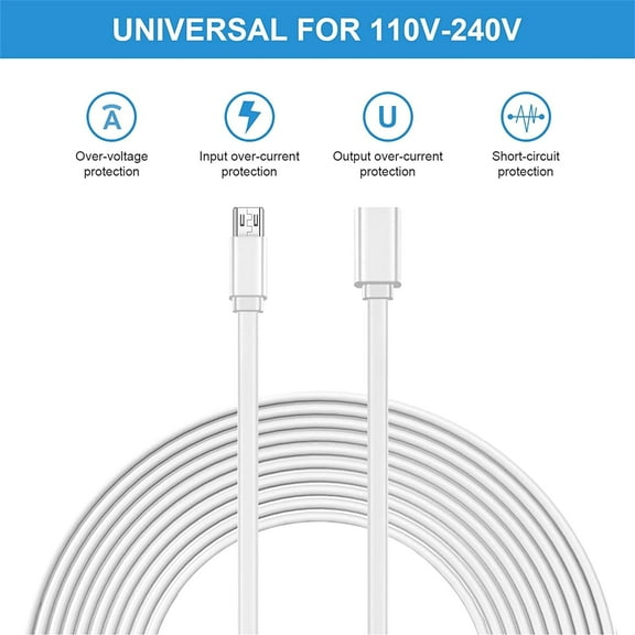 JUJHGRF-2 Pack 20FT Total Micro USB Extension Cables, Male to Female Extender Cord Compatible with Wyze Cam OG, WYZE Cam Pan,Wyze Cam V3,Kasa Camera EC60, KC100, KC400 (White)