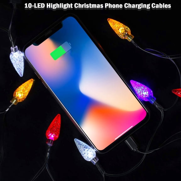 JUJHGRF-2 Pack Christmas Lights Phone Charging Cable, Xmas 55" USB-A to Type-C Charger Cord with 10 LED Bulbs, Festive Holiday Charging Cables Compatible with Phone/i 17/16/15 & Pad/i Android Samsung