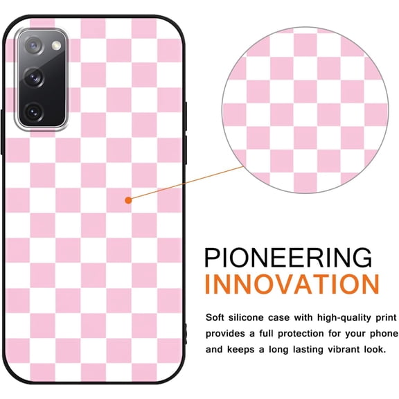 JUJHGRF-2 Pack Cute Checkered Phone Case for Samsung Galaxy S20 FE 5G/S20 Lite/S20 Fan Edition 6.5", Checkerboard Chess Grid Pattern Case Soft Shockproof Silicone Cover for Girls Woman, Black/Pink