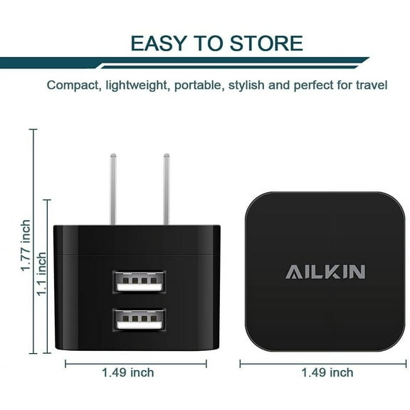 JUJHGRF-2Pack USB Wall Chargers, 2.4A Dual Port Fast Charger Block Square Flat Power AC Adapter Phone Brick Charging Station for iPhone, Samsung Galaxy, LG Stylo, Google Pixel, USB Plug House Hold Bo