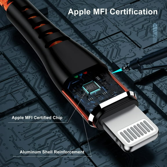 JUJHGRF-2Pack for iPhone Charger Cord 10FT, Lighting Cable 10 Feet to USB Charging Cable, Nylon Braided Charging Cord 10 Foot Compatible with iPhone 14 13 12 11 X XS XR 15 Pad -Orange