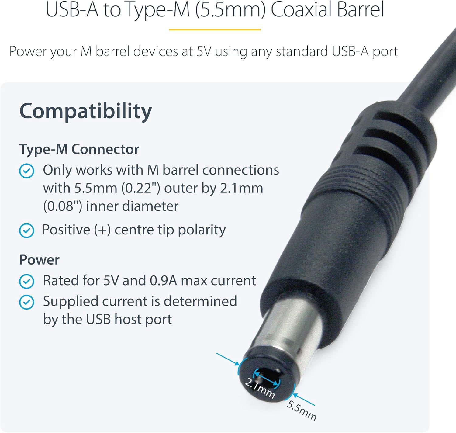 Usb M Cable JUJHGRF-2m USB to Type M Barrel Cable - USB to 5.5mm 5V DC Cable ...