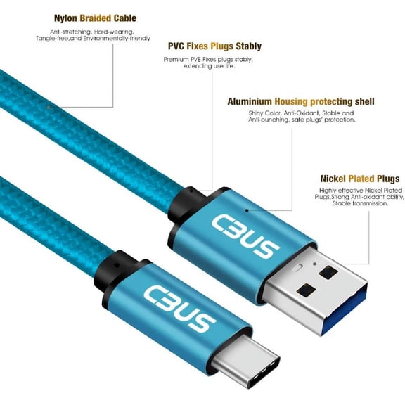 JUJHGRF-3ft USB to USB C Cable Fast Charging Cord Type-C for Samsung Galaxy S25/S24/Plus/Ultra/FE, A35/A16/A15/A14 5G, Flip, Moto G Power/Play/Stylus, TCL 50/40/XE/LE Heavy-Duty Braided (Electric Blu