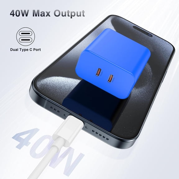 JUJHGRF-40W Dual USB C Charger Block,2-Port Fast USB-C Power Adapter Wall Charger Plug Type C Charging Block for Laptop Computer & Tablets/Phones iPhone 15/14/13/12/11/X, iPad,Samsung,Google 2 Pack