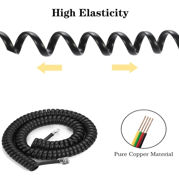 JUJHGRF-5 Pack Phone Cord Landline8Ft Uncoiled / 1.4Ft Coiled Landline Phone Handset Cable RJ9 4P4C Telephone Accessory- Black