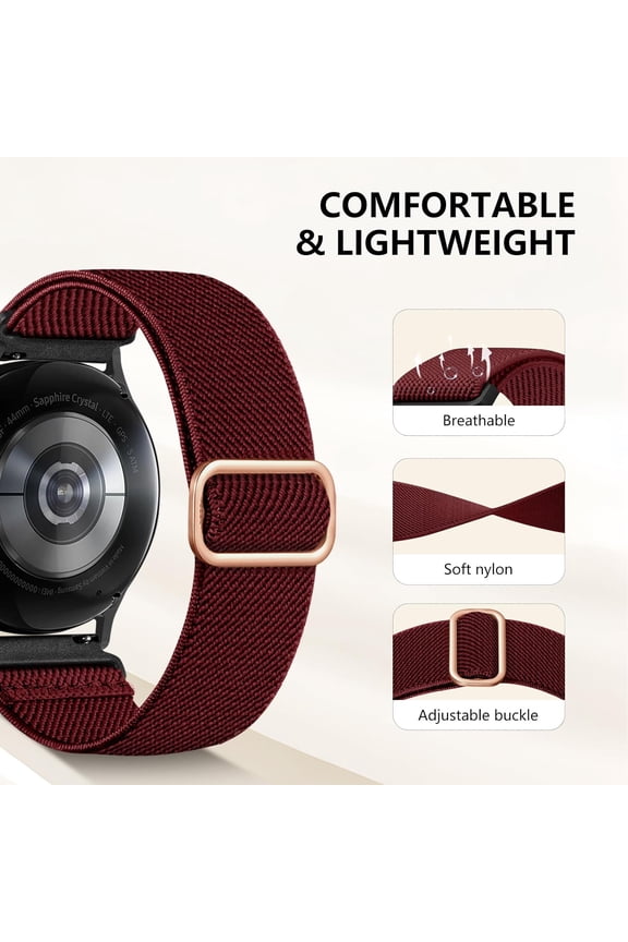 -5 Pack Stretchy Bands Compatible with Samsung Galaxy Watch 7 6 5 4 FE Band 40mm 44mm 45mm/Watch 6 4 Classic 4 42mm 46mm 43mm 47mm/Active 2,20mm Soft Nylon Solo Loop Band Elastic Strap
