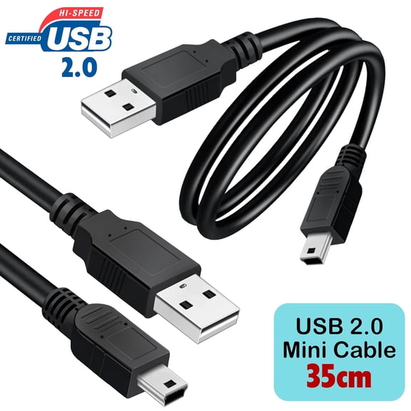 JUJHGRF-5 Pack USB 2.0 A to Mini 5 pin B Cable for External HDDS/Camera/Card Readers/MP3 Player-Black -35cm(1 feet)