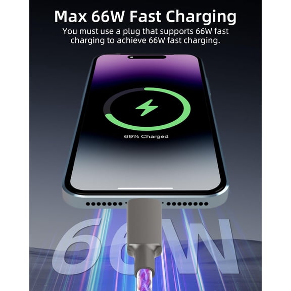 JUJHGRF-66W LED Light Up USB C to USB C Charging Cable,RGB Flowing Light Up Glowing USB C Braid Fast Charging Cable for Phone,Tablet,Headphones(1M/3.2FT)
