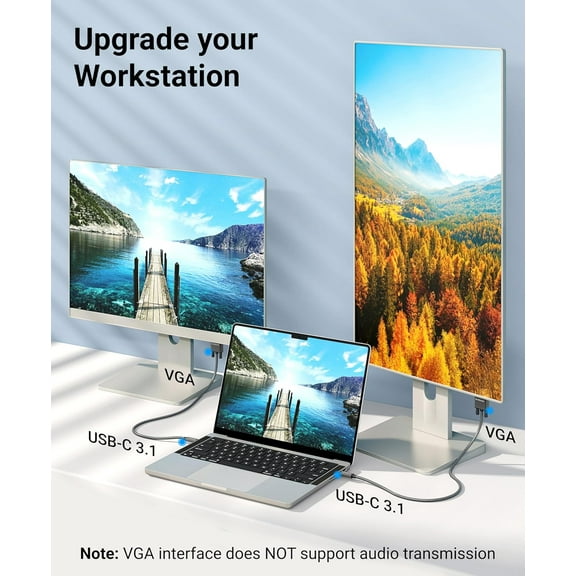 JUJHGRF-6FT USB-C to VGA Cable - 1080p Display, Compatible with Laptop, Phone, Tablet, HDTV, Monitor, Projector