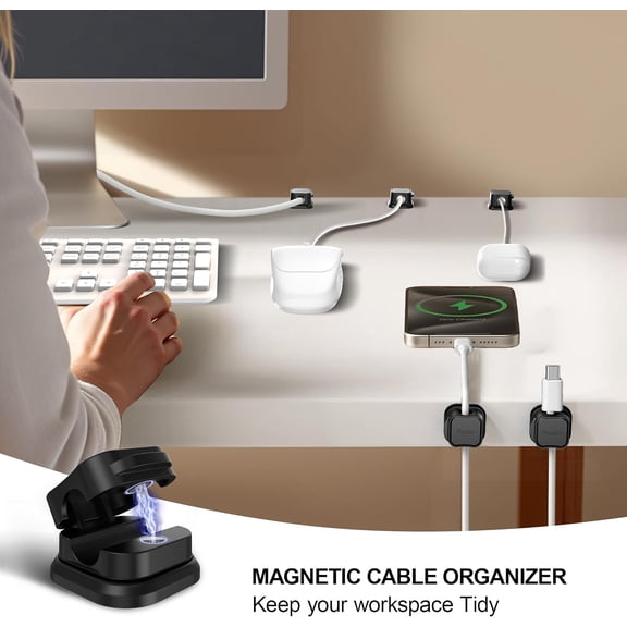 JUJHGRF-8 Pack Magnetic Cable Clip Organizer Cord Holder, Adhesive Cable Management, Wire Phone USB Charger Cable Holder, Keeper Organizer for Office Home Desktop Table - Black