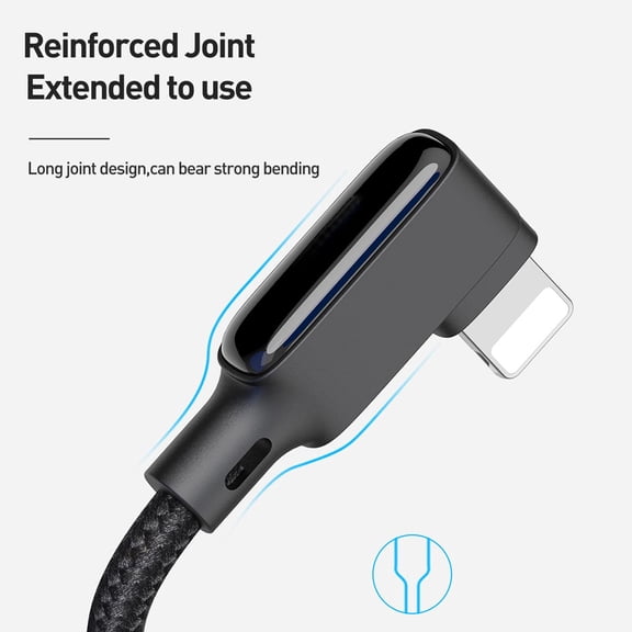 JUJHGRF-90 Degree Coiled Charging Cable,Right Angle Design Gaming LED Cord 6ft/1.8m Elastic Nylon Cable,Charge and Sync for Phone XS/XS Max/XR/Phone X/8/8 Plus/7/7 Plus, Pad Pro Air 2 and More