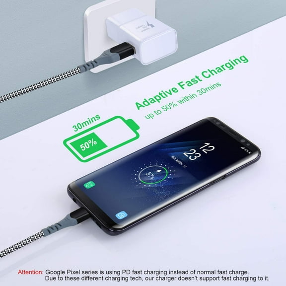 JUJHGRF-Adaptive Fast Charging Wall Charger Kit Set with USB Type C Cable Fast Charging 10ft, USB Fast Charger Compatible for Galaxy S25 S24 S23 Ultra A15 A03s S21 S20 S10 S9 Android (2-Pack White)
