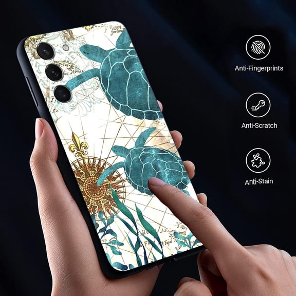 JUJHGRF-Aesthetic Case for Samsung Galaxy S23 Plus, Sea Turtle Seaweed Aesthetic Shockproof Protective Cover Case for Women Girls