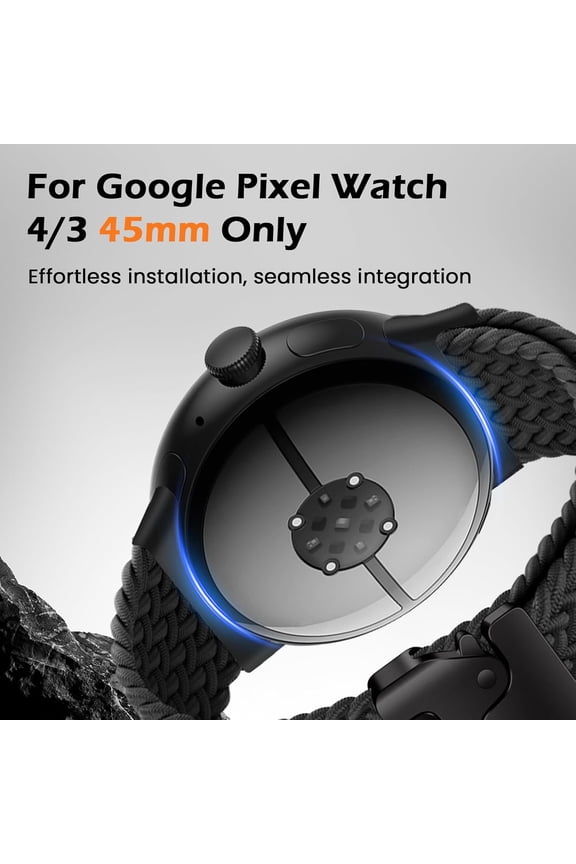 -Band for Pixel Watch 4/3 45mm - Stretchy Nylon Braided Band for Google Pixel Watch 4 45mm 2025, Fit 6.8-10.2 inch Adjustable Wristband with Parachute Buckle for Men Women