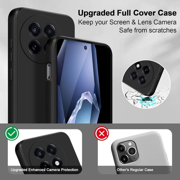 JUJHGRF-Case for OnePlus 13R, Soft Silicone Case with Upgraded Camera Protection, Shockproof Slim Case Cover with Anti-Scratch Microfiber Lining, Black
