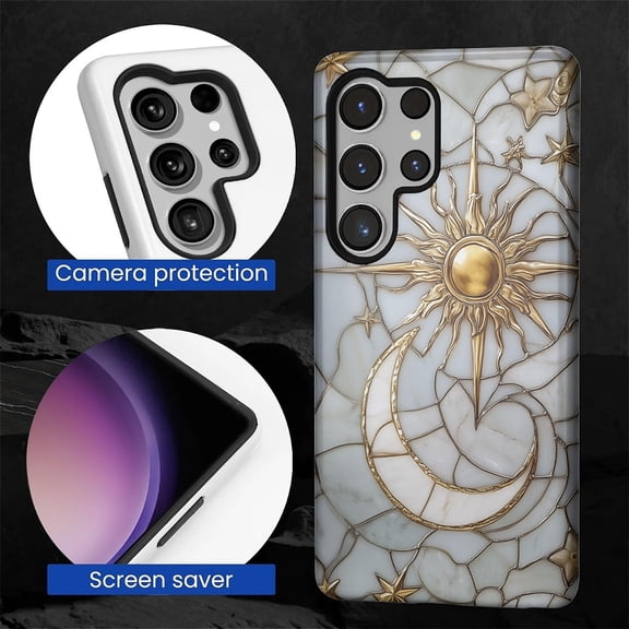 JUJHGRF-Case for Samsung Galaxy S25 Ultra,Stained Glass Stars Moon Sun Full Body Design - Hybrid Dual Protection Soft TPU + Hard PC, Shockproof & Scratch-Resistant Protective Case for Men Women