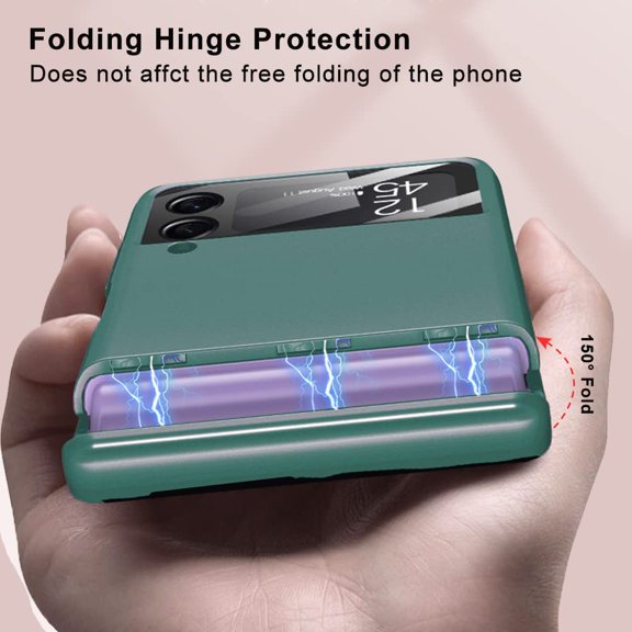 JUJHGRF-Case for Samsung Galaxy Z Flip 4 Case with Magnetic Hinge Protection and Built in Lens Camera Protector, Shockproof Anti-Resistant Anti-Drop Matte PC Cover for Galaxy Z Flip 4 2022 (Green)