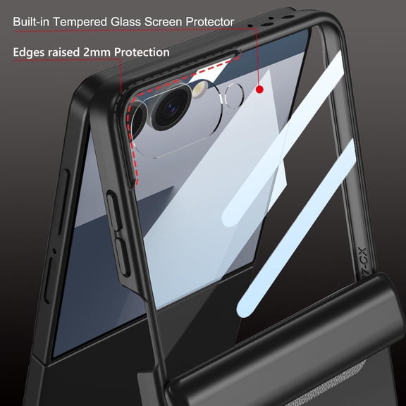 JUJHGRF-Case for Samsung Galaxy Z Flip 7 Case with Magnetic Hinge Protection and Built in Lens Camera Protector, Shockproof Anti-Resistant Anti-Drop Matte PC Cover for Galaxy Z Flip 7 5G 2025 (Black)