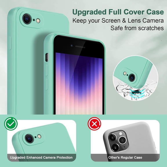 JUJHGRF-Case for iPhone SE 2022/2020 & iPhone 8/7, Soft Silicone Case with Upgraded Camera Protection, Shockproof Slim Case Cover with Anti-Scratch Microfiber Lining, Mint Green