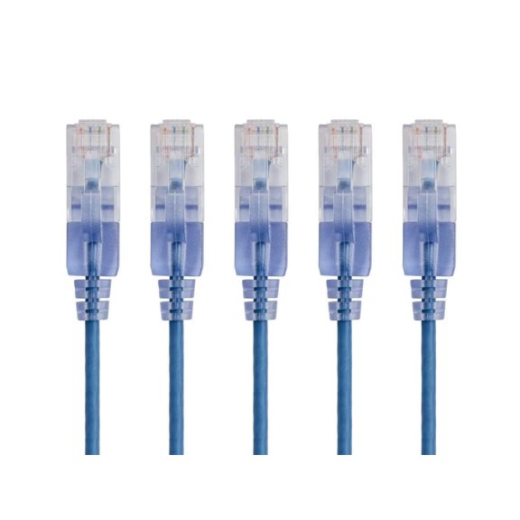 JUJHGRF-Cat6A Ethernet Patch Cable - 7 Feet - Blue | Network Internet Cord - RJ45, 550Mhz, UTP, Pure Bare Copper Wire, 10G, 30AWG, 5-Pack - SlimRun Series
