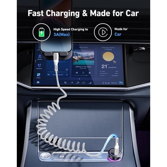 JUJHGRF-Coiled USB C to C Cable for Car 3ft,2Pack Braided USB Type C Cable for Car 66W Fast Charging Cord Compatible with iPhone 17 16 15, iPad, Samsung Galaxy, Google Pixel, Moto, LG, TCL Phones-Sil