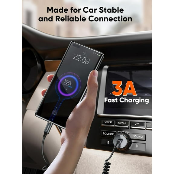 JUJHGRF-Coiled USB C Cable, Coiled USB A to USB C Cable for Car Type C Charger Cable for Carplay & Android Auto Compatible with iPhone 16,15, Samsung Galaxy S24 / S23, Google Pixel, Tablet