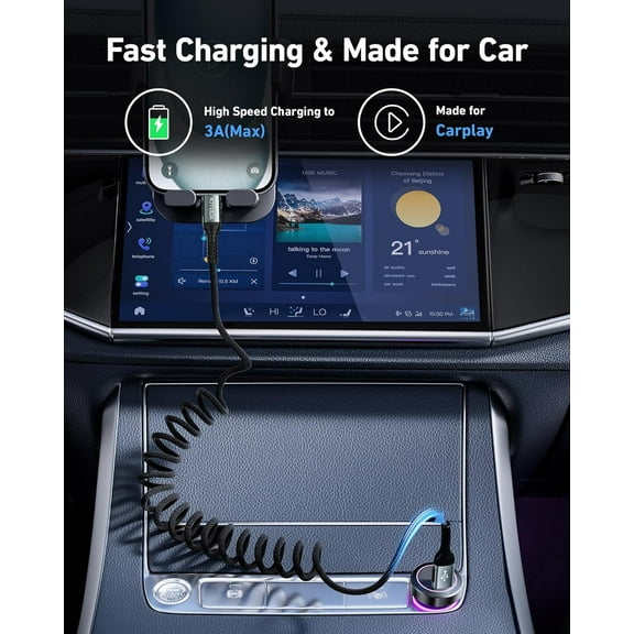 JUJHGRF-Coiled USB A to USB C Cable 6FT, 2Pack USB C Cables for Car, USB to USB C 66W Fast Charging Upgraded Amazing Durable Braided USB C Cable for iPhone 17 16 15/Pro Max/Plus, Samsung Galaxy S10 a