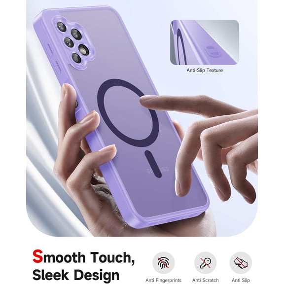 JUJHGRF-Compatible for Samsung Galaxy A32-5G Phone Case: Magnetic Galaxy A32 5G Phone Case with Screen Protector, Sleek Frosted Translucent Soft-Touch Skin Cover for Android Galaxy A32, Lavender
